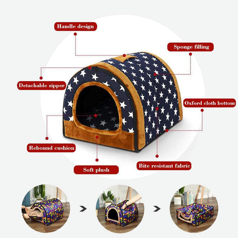 2-In-1 Pet Rainbow Striped House and Portable Sofa Non-Slip Dog Cat Igloo Bed Warm Lovely Pet House Gift for Pets (Stripe)