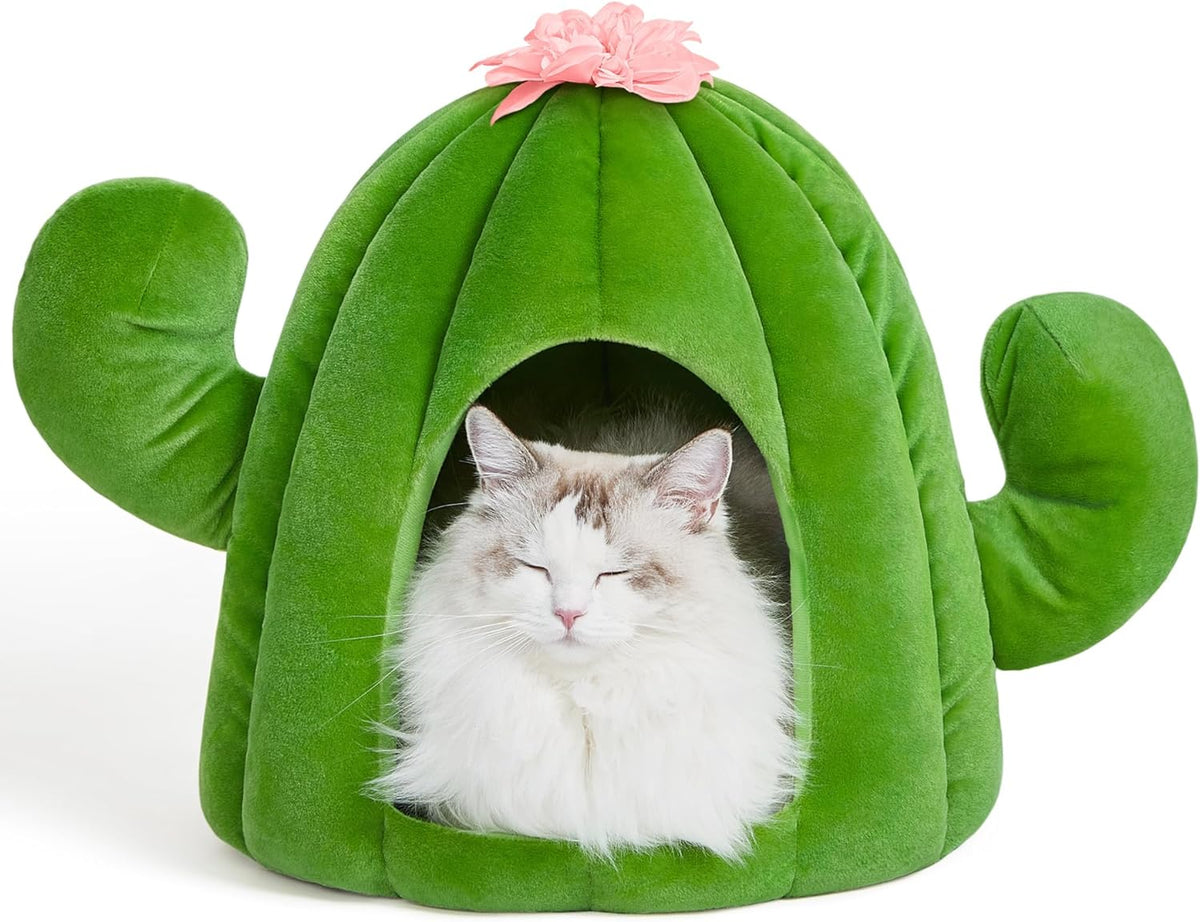 Cactus Cat Beds for Indoor Cats - Warm Cat House Pet Bed for Large Cat or Small Dog, Animal Cave Cat Tent Kitten Bed with Removable Washable Cushion