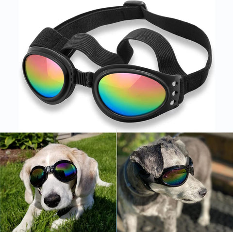 Dog Sunglasses Dog Goggles for Medium Large Breed Dogs, Wind Dust Fog Protection Eye Wear Pet Glasses with Adjustable Strap for Motorcycle Car Driving Bike Riding Hiking Swimming over 15Lbs Blue