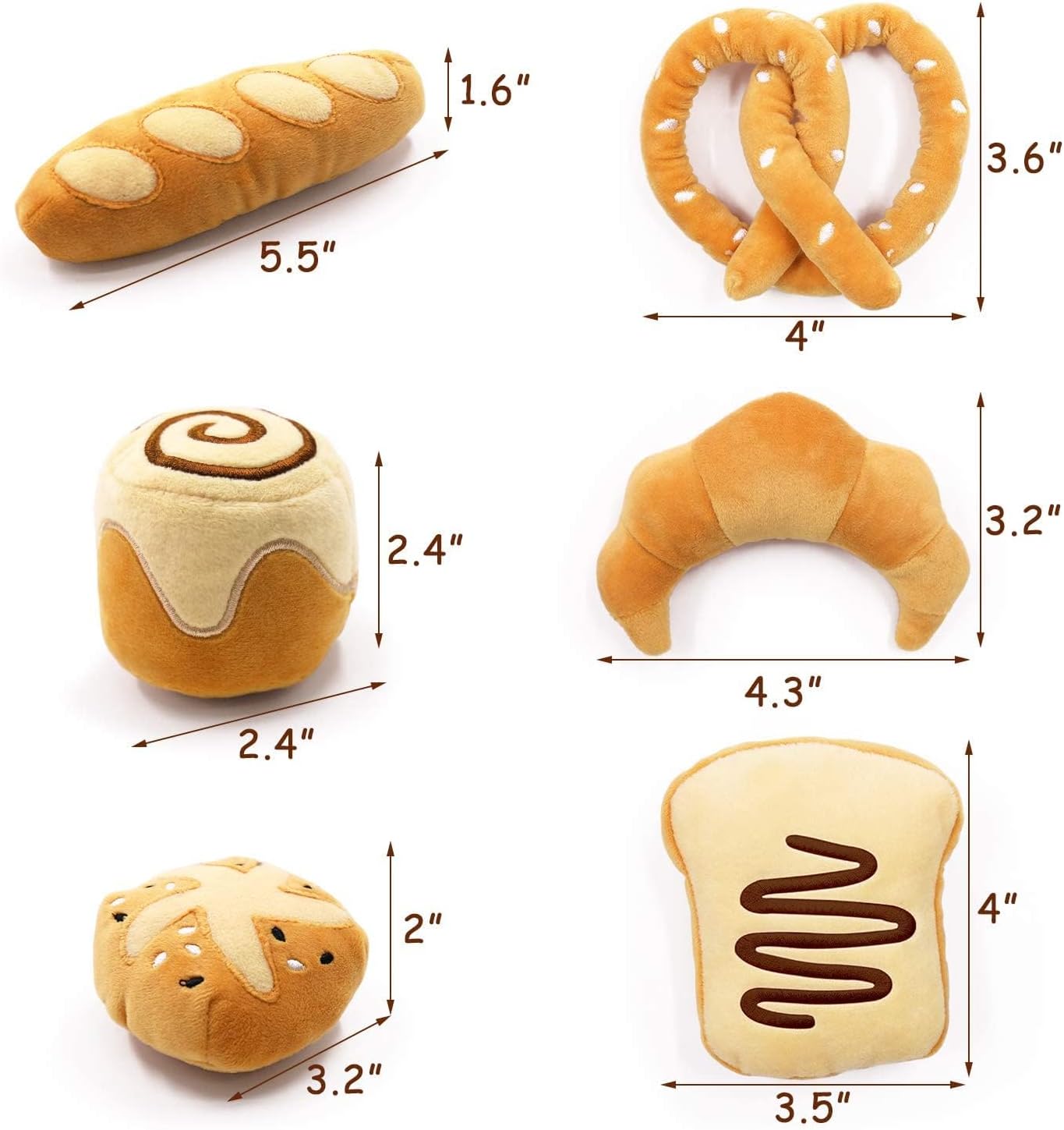 Bread Catnip Toys Kitten Interactive Toys for Cat Lover Gifts Kitty Chew Bite Kick Toys Supplies Baguette Croissant Pretzel Toast Bun Cinnamon Roll Plush Catmint Pet Birthday Presents Set of 6