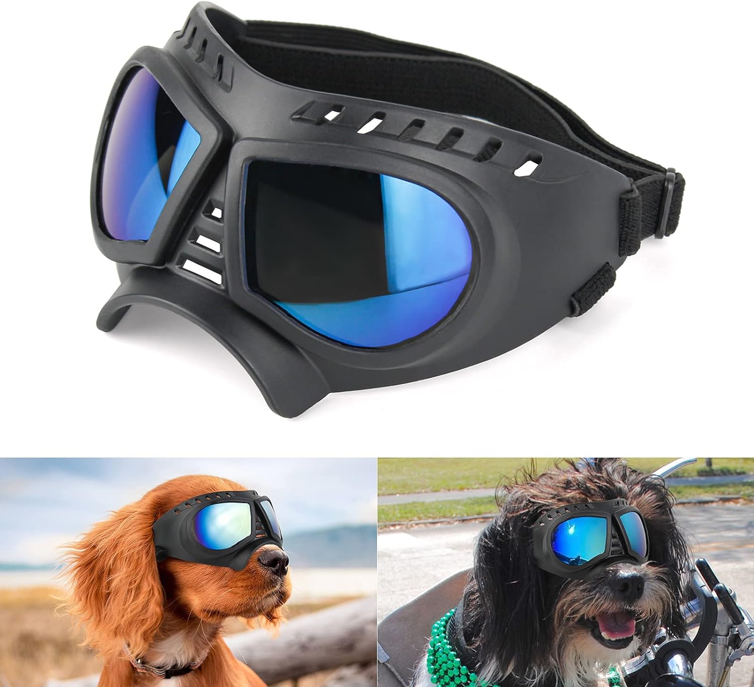 Dog Goggles for Large Dogs UV Dog Sunglasses Medium Large Breed Transparent Dog Glasses Wind/Dust/Fog/Snow Dog Eye Protection, Wide Snout Rest, Soft Frame, Clear Blue