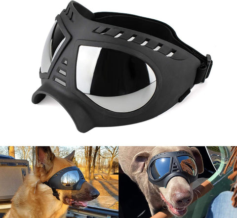 Dog Goggles for Large Dogs UV Dog Sunglasses Medium Large Breed Transparent Dog Glasses Wind/Dust/Fog/Snow Dog Eye Protection, Wide Snout Rest, Soft Frame, Clear Blue