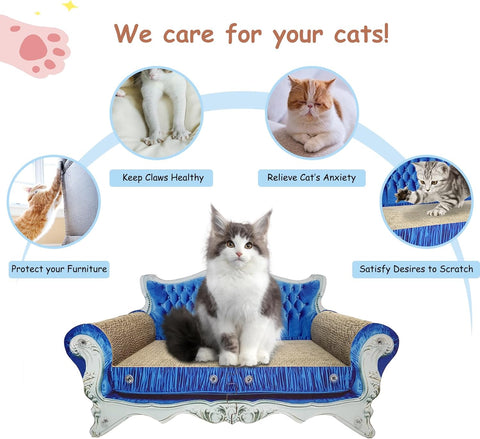 Luxury Cardboard Cat Scratcher Sofa Bed, Couch Shaped Cat Scratching Board, Cat Scratch Lounge with Catnip, Cat Scratcher for Indoor Cats