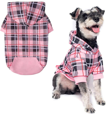 Plaid Dog Hoodie - British Style Soft and Warm Dog Sweater with Leash Hole, Hooded Cold Weather Clothes, Dog Sweatshirt, Outfits, Winter Coat for Small Medium Large Dogs