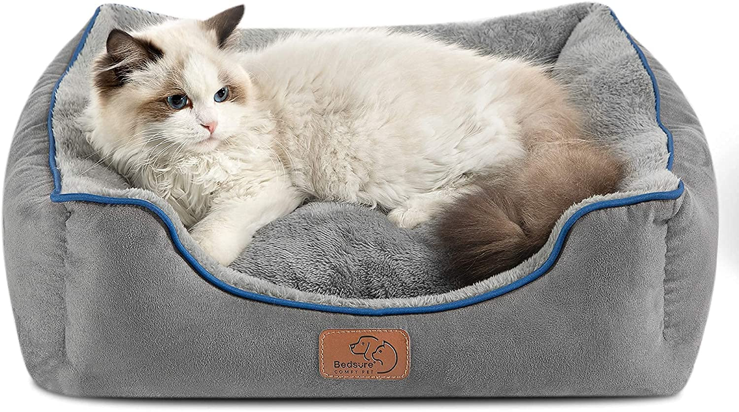 Dog Beds for Small Dogs - Beds for Indoor Cats, Rectangle Cuddle Small Bed Washable with Anti-Slip Bottom, 20 Inches, Grey