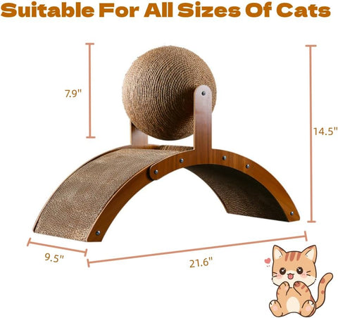 21.6'' Natural Sisal Cat Scratching Board with Ball, Scratching Post for Cats and Kittens, Cat Interactive Solid Wood Scratcher,Abrasion-Resistant Cat Scratcher,Cat Toy