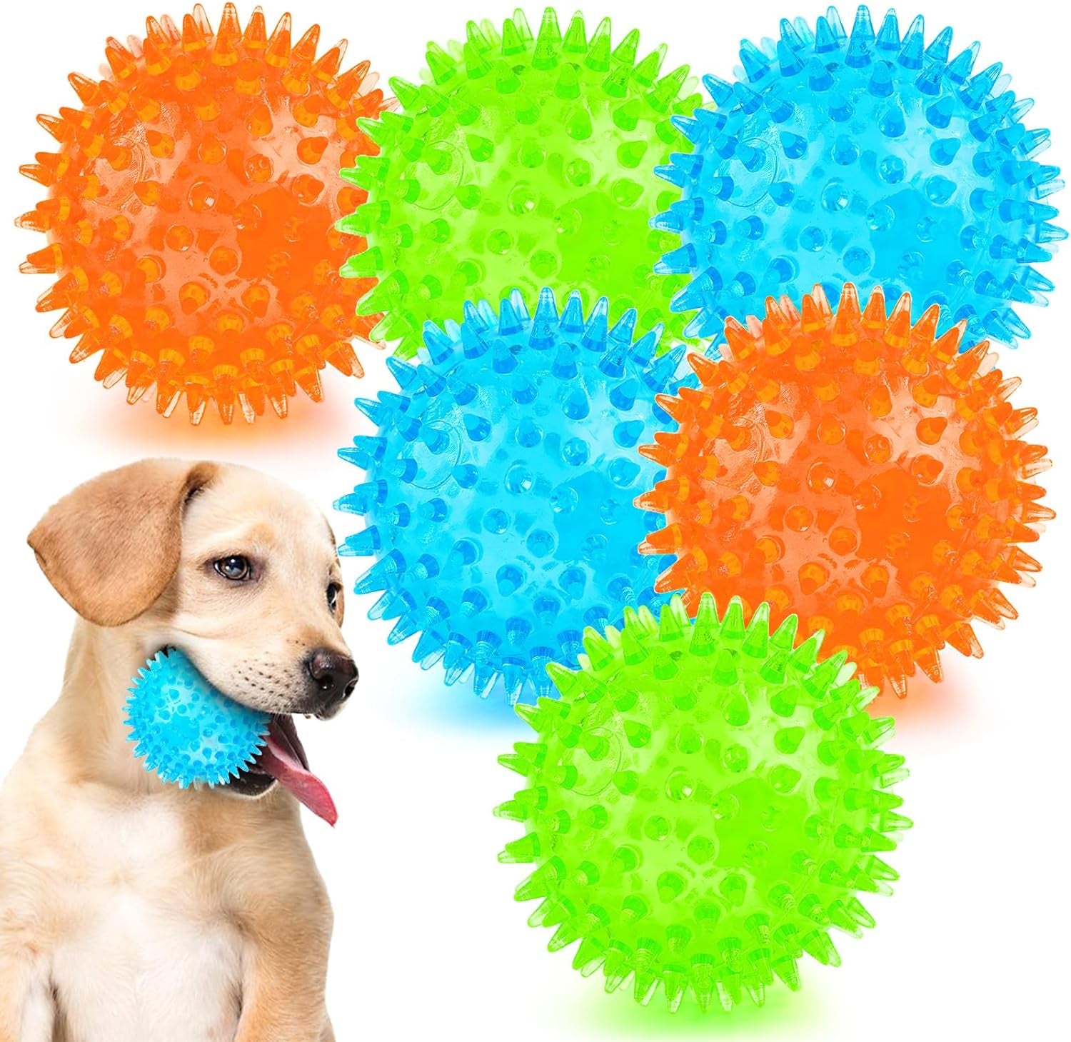 2 Different Functions Interactive Balls for Dogs 2.5” Squeaky Dog Balls Toys and Puppy Teething Chew Toy Balls for Small Dogs Dog Balls for Clean Teeth and Training （5Pcs）