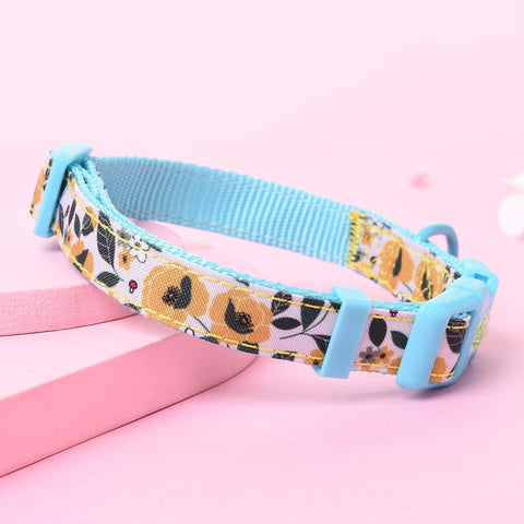 | Girl Dog Collars | Cute Dog Collar Lightweight | Soft Poly Cotton Fabric Collars for Small Dogs | Flower & Fruit Pattern (Bindweed, Collar -XS)