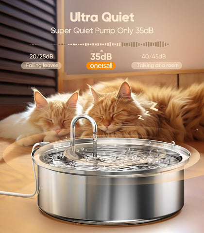 Cat Water Fountain Stainless Steel,1.8G /7L/230Oz Cat Water Fountain for Multi-Cat Home/Water Fountain for Cats inside with Smart Quiet Pump/Pet Water Fountain Easy to Clean and Disassemble