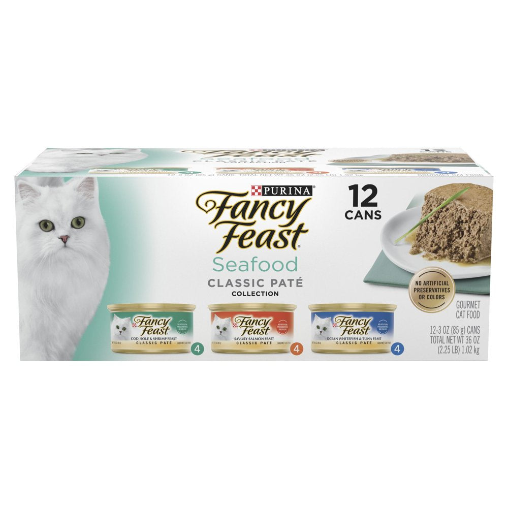 Purina  Wet Cat Food, Seafood Classic Pate Collection Grain Free Variety Pack, 3 Oz. Cans (30 Pack)