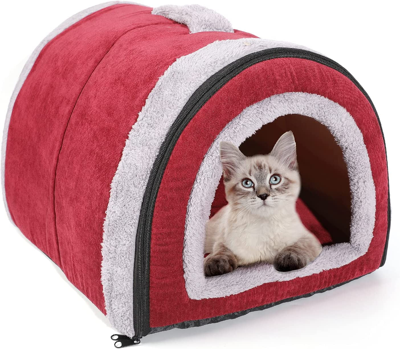 2-In-1 Pet Rainbow Striped House and Portable Sofa Non-Slip Dog Cat Igloo Bed Warm Lovely Pet House Gift for Pets (Stripe)