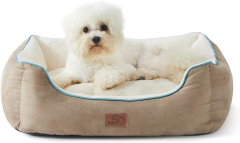 Dog Beds for Small Dogs - Beds for Indoor Cats, Rectangle Cuddle Small Bed Washable with Anti-Slip Bottom, 20 Inches, Grey