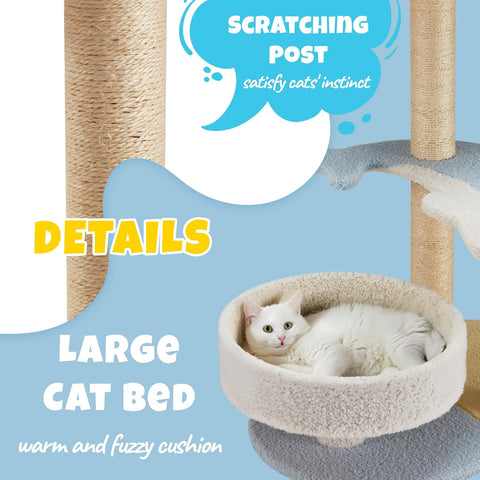 Dolphin Cat Tree for Indoor Cats, 27" Cat Tower with Scratching Post, Modern Cute Toys Furniture, Multi-Level Plush Bed Perches, and Interactive Dangling Ball for Small Pet Play,Blue