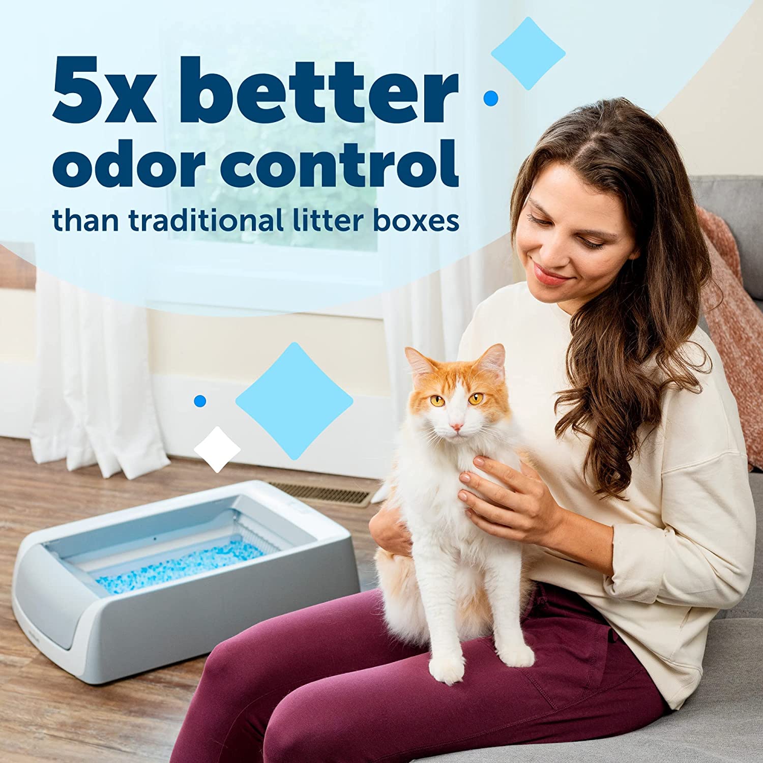 Self-Cleaning Cat Litter Box with Hood - Never Scoop, Hands-Free Disposable Crystal Tray, Less Tracking, Better Odor Control