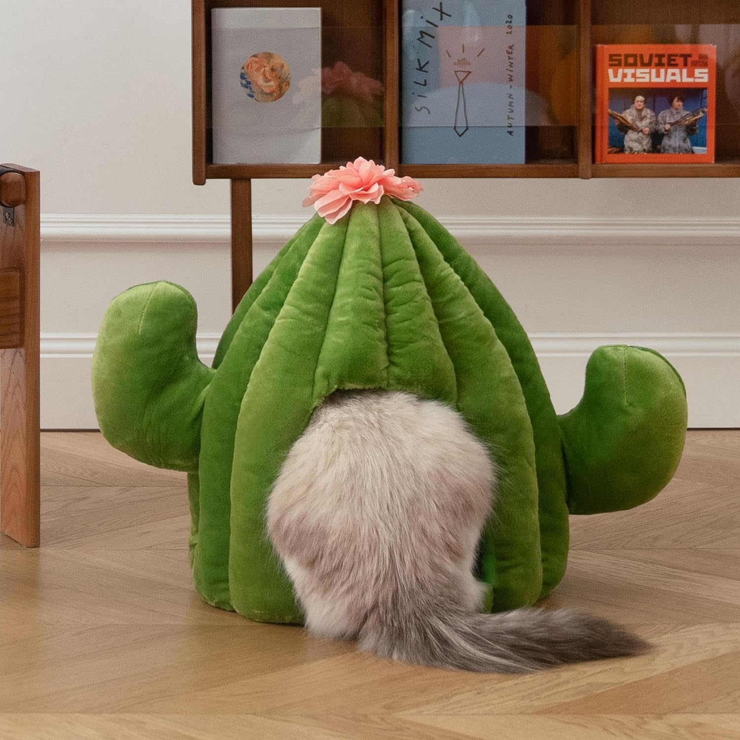 Cactus Cat Beds for Indoor Cats - Warm Cat House Pet Bed for Large Cat or Small Dog, Animal Cave Cat Tent Kitten Bed with Removable Washable Cushion