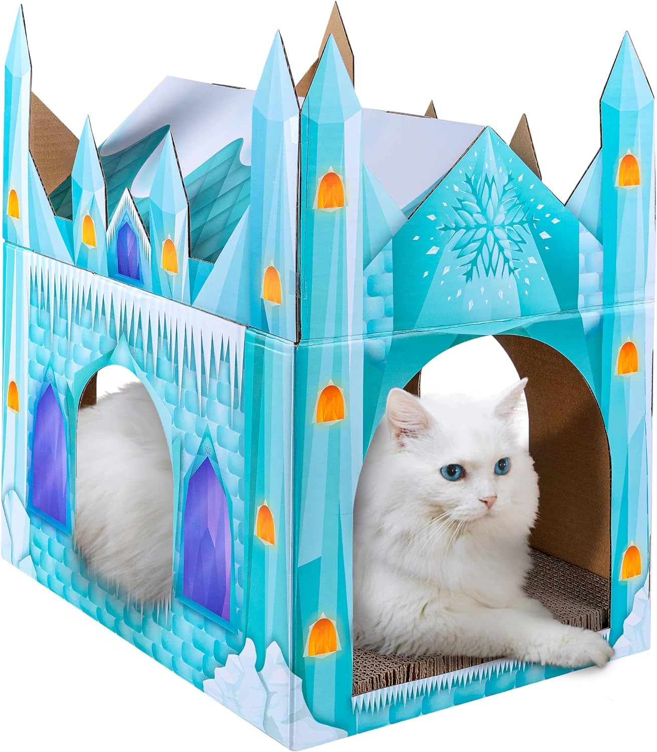 Cardboard Cat House with Scratch Pad and Catnip, Cat Scratcher for Indoor Cats, Cat Bed, Cat Scratching Toy, Cat Gifts for Cats - Strawberry Shortcake