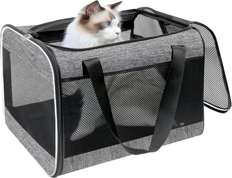 Black Cat Carrier Bag, Lightweight Soft Cat Carrier with Top Mesh Window, Breathable Pet Carrier for Medium Cats and Small Dogs Puppies up to 15 Lb - Black