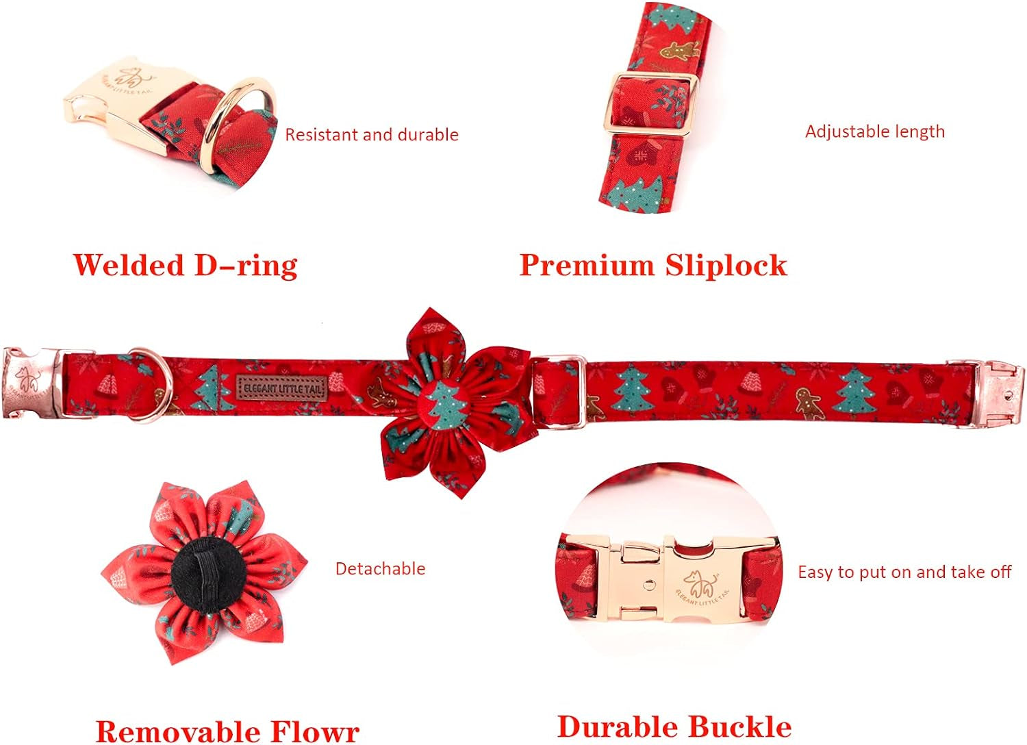 Christmas Dog Collar, Female or Male Dog Collar Flower, Pet Collar Adjustable Dog Collars with Flower for Small Medium Large Dogs