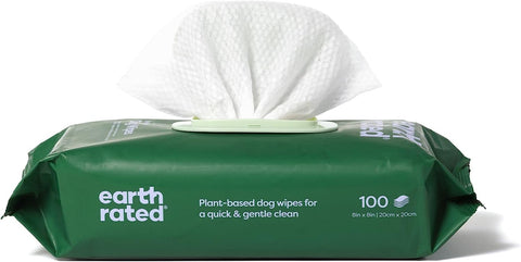 Plant Based Dog Wipes - Cleaning and Odor-Controlling Grooming Wipes for Paws, Body, and Butt - Perfect for Puppy and Adult Dogs - Unscented - 100 Count