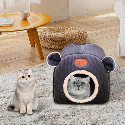 Pet Tent House, Winter Pet House, Comfy Kitten Bed, Semi Enclosed Shape Pet Bed with Moisture Resistane, Washable Kitten Bed Cave with Bite Resistancy, Cat House for Indoor Cats Rabbits Gifting Pets