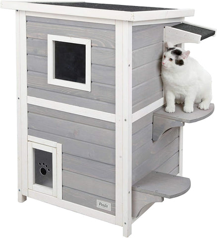 Outdoor Cat House, 2 Story outside Cat Shelter Condo Enclosure with Escape Door for Stray Feral Cats Weatherproof