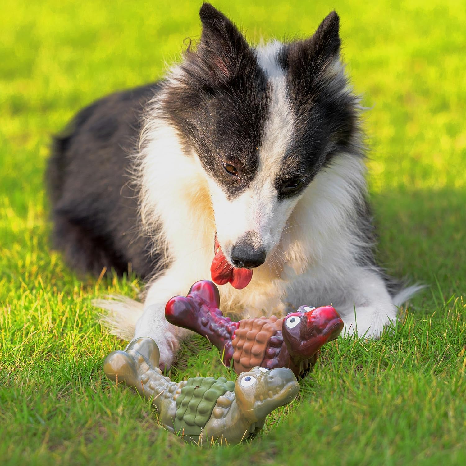 Indestructible Dog Toy for Aggressive Chewers, Tough Nylon Dog Toy for Large Dogs, Real Bacon Flavored Dog Chew Toy for Medium/Large Breed Dogs (Chew Series, Red Dinosaur)