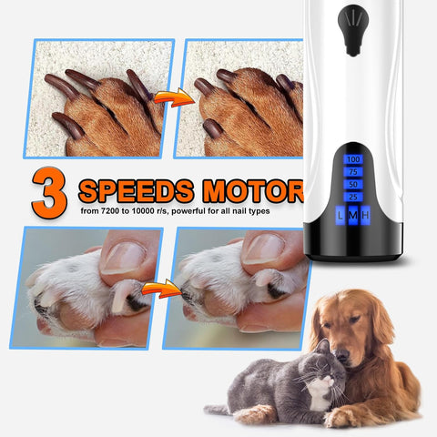 Dog Nail Grinder, Dog Nail Trimmers and Clippers Kit, Super Quiet Electric Pet Nail Grinder, Rechargeable, for Small Large Dogs & Cats Toenail & Claw Grooming,3 Speeds, 2 Grinding Wheels