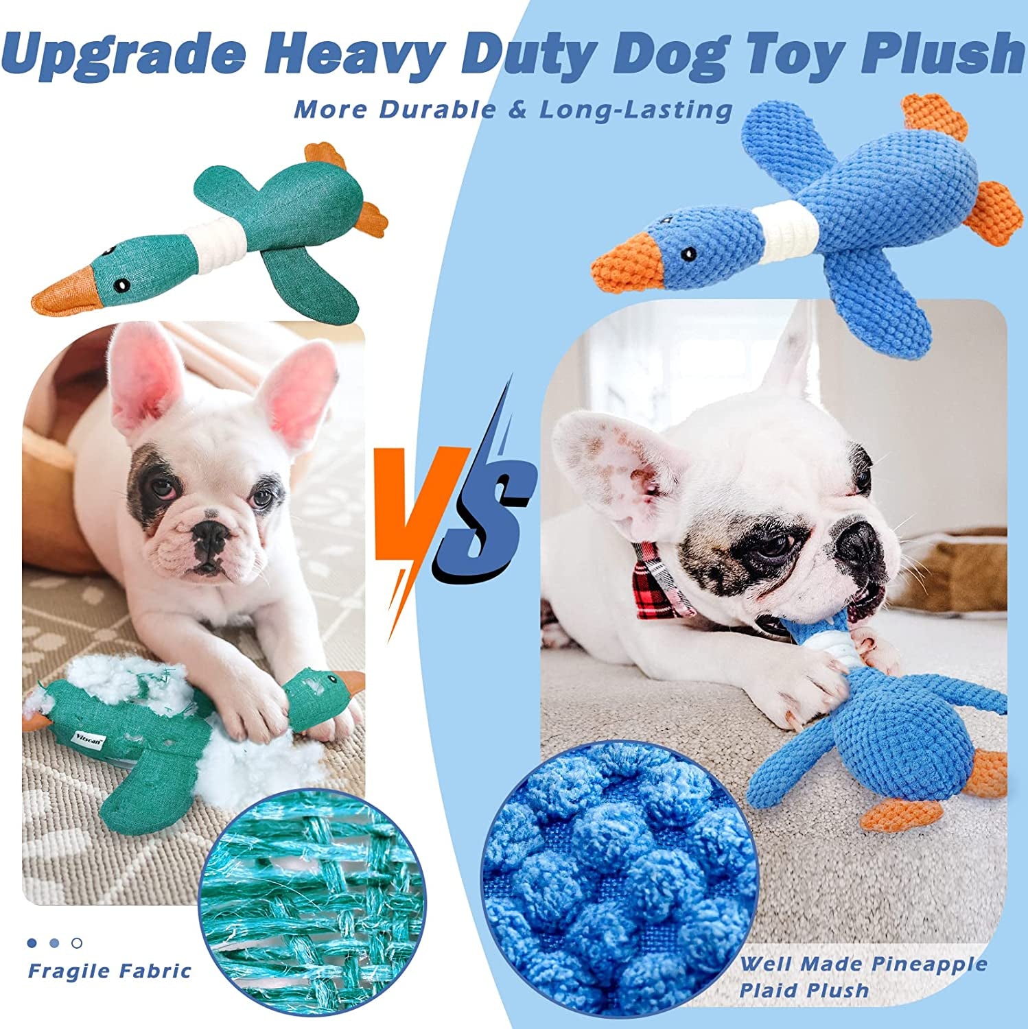 Upgraded Goose Indestructible Dog Toys for Aggressive Chewers Small Medium Large Breed, Crinkle Squeaky Plush Dog Puppy Chew Toys for Teething, Duck Puppy Toys