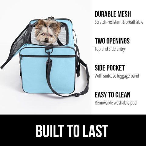 Airline Travel Cat Carrier Bag up to 15 Lbs, Breathable Mesh Collapsible Pet Carriers for Small, Medium Cats, Small Dogs, Puppies, Portable Kennel with Soft Washable Waterproof Pad Blue