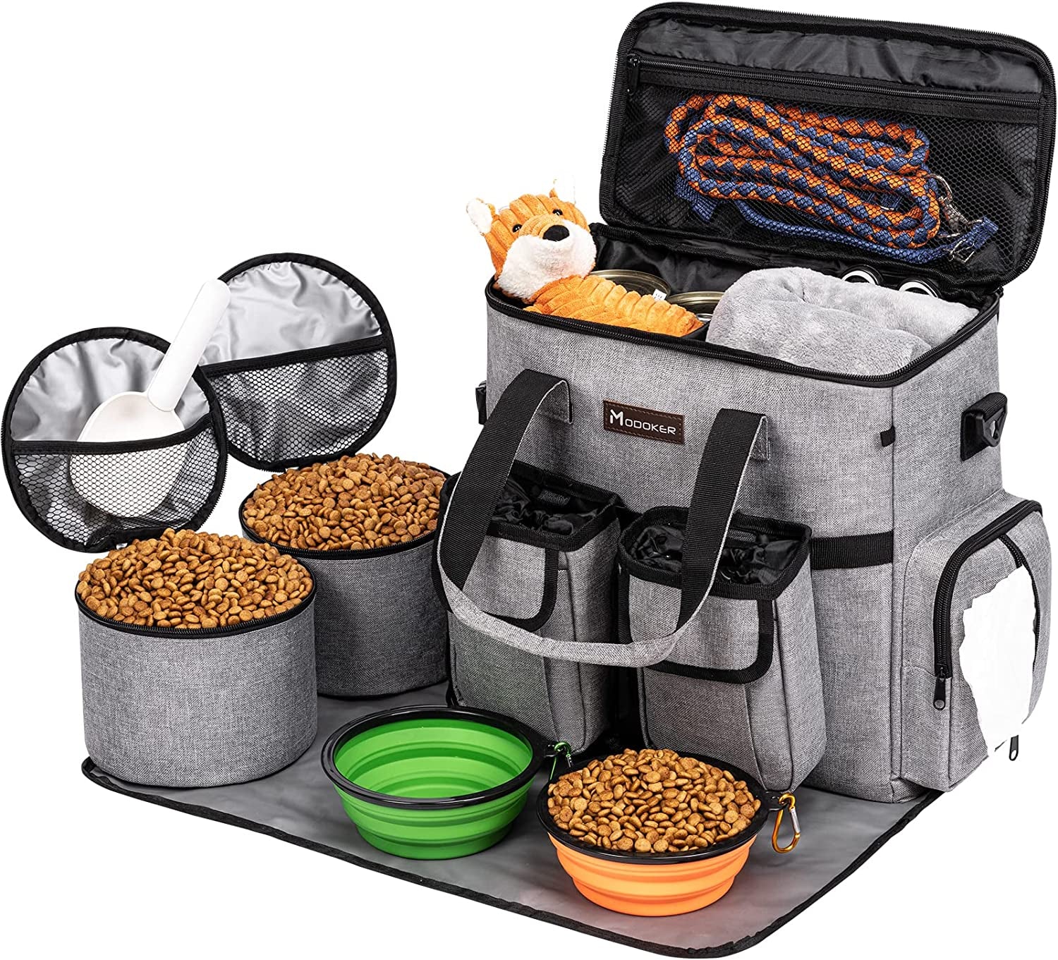 Dog Travel Bag Dog Travel Kit for a Weekend Away Set Includes Pet Travel Bag Organizer for Accessories, 2 Collapsible Dog Bowls, 2 Travel Dog Food Container (Black)