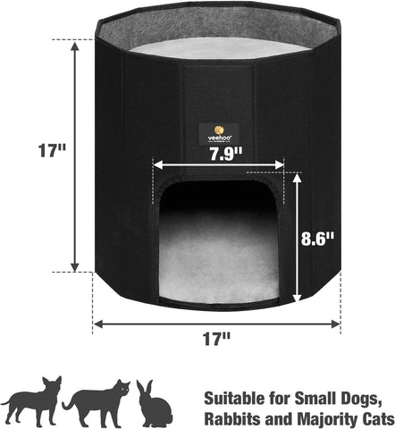 Cat House Cat Beds for Indoor Cats – Large Cat Hideaway Bed with Removable Cushion & Scratching Pad, Modern Foldable Cat Condo Enclosed Cat Bed Caves for Multi Small Pet Kitty Kitten, Black