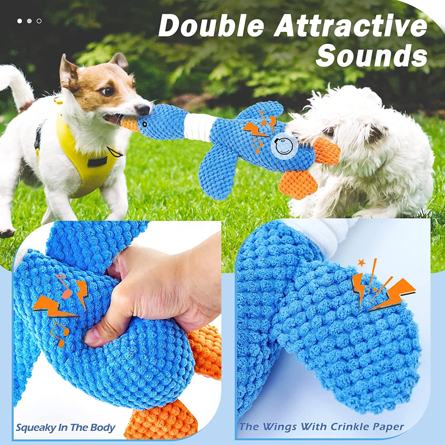 Upgraded Goose Indestructible Dog Toys for Aggressive Chewers Small Medium Large Breed, Crinkle Squeaky Plush Dog Puppy Chew Toys for Teething, Duck Puppy Toys