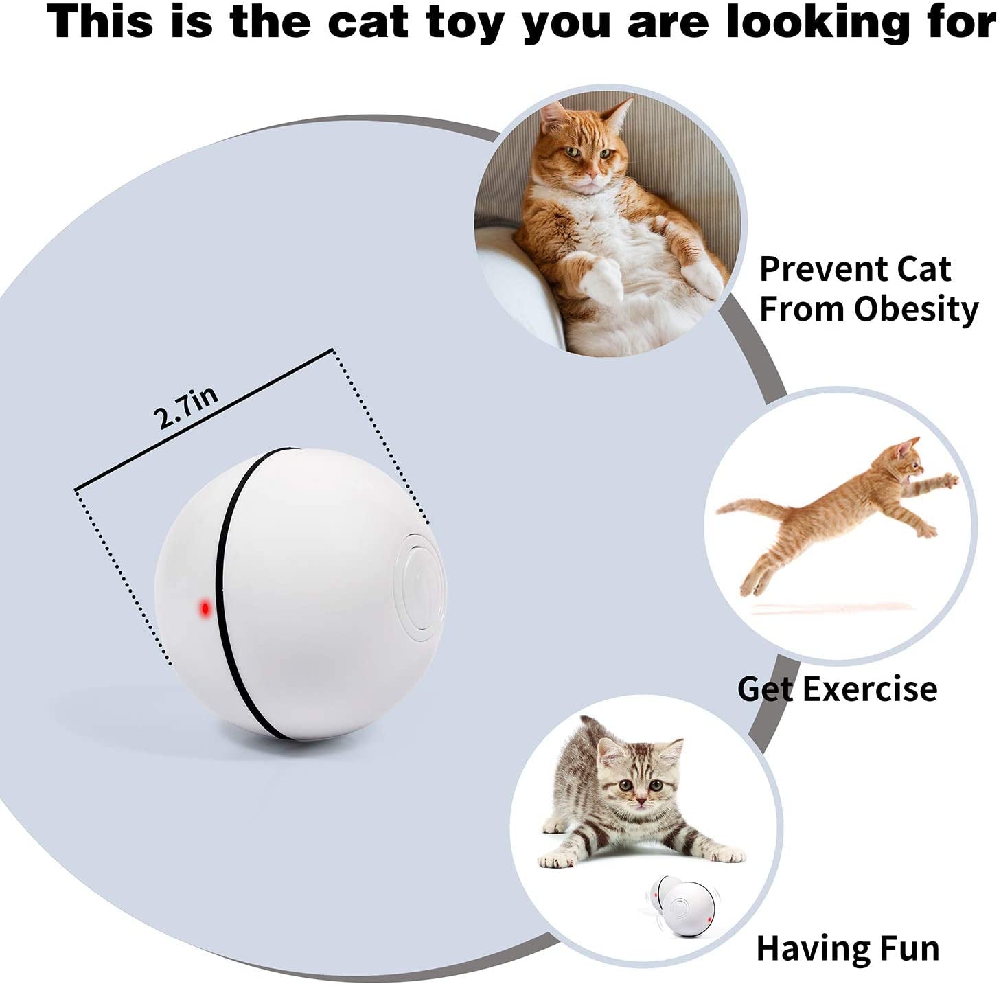 YOFUN Smart Interactive Cat Toy - Newest Version 360 Degree Self Rotating Ball, USB Rechargeable Wicked Ball, Build-In Spinning Led Light, Stiulate Hunting Instinct for Your Kitty (White)