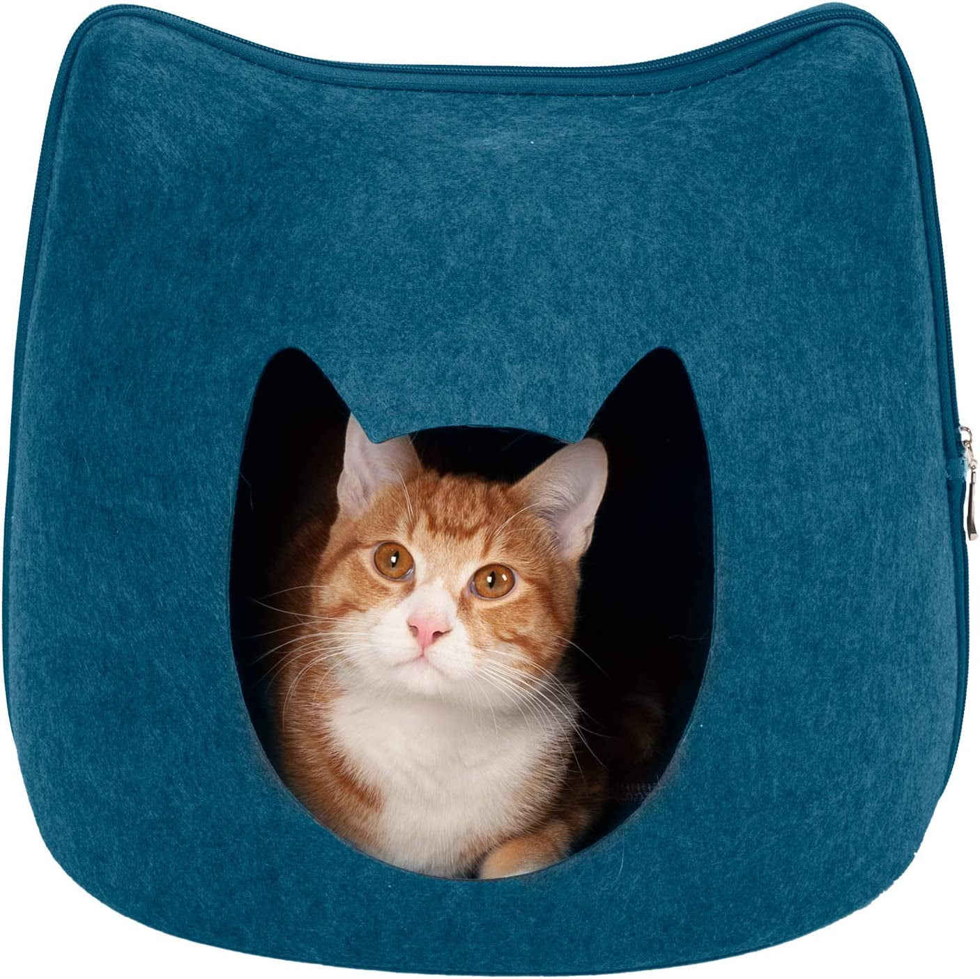 Pet House for Indoor Cats & Medium/Small Dogs, Collapsible & Foldable W/ Plush Ball Toy - Living Room Ottoman Cat Condo - Stormy Gray, Large