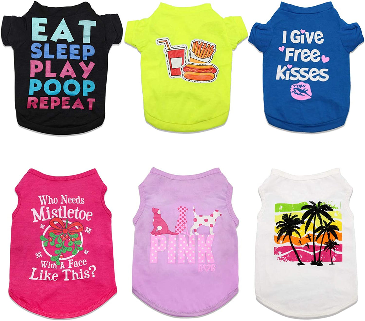 6 Pieces Printed Girl Puppy Shirt - Soft Breathable Pet T-Shirt Puppy Dog Christmas Clothes Soft Sweatshirt for Small Dogs and Cats S