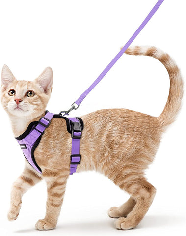 Cat Harness and Leash for Walking, Escape Proof Soft Adjustable Vest Harnesses for Cats, Easy Control Breathable Reflective Strips Jacket, Black, S