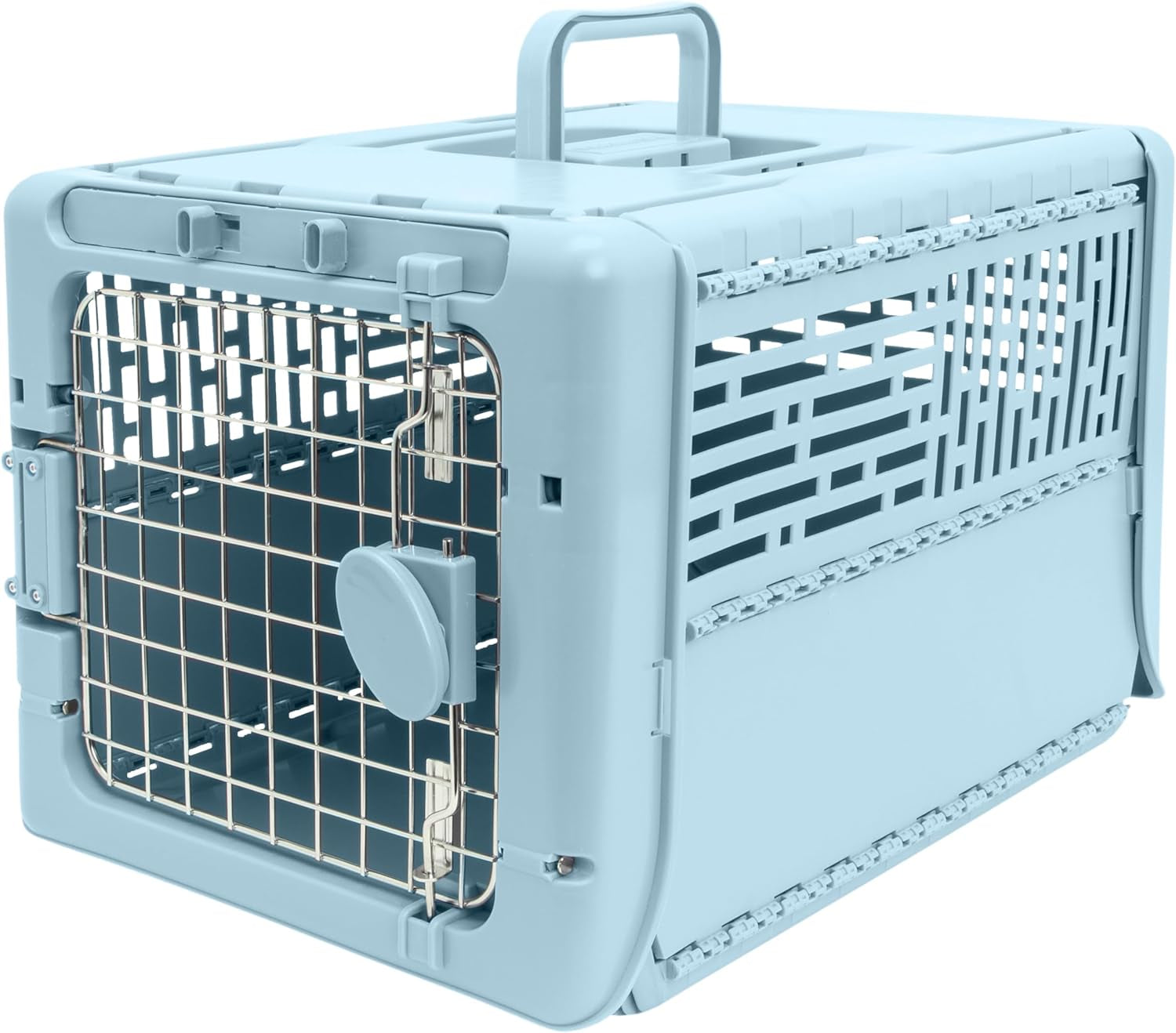 Plastic Kennels Rolling Plastic Wire Door Travel Dog Crate- Large Kennel, Gray