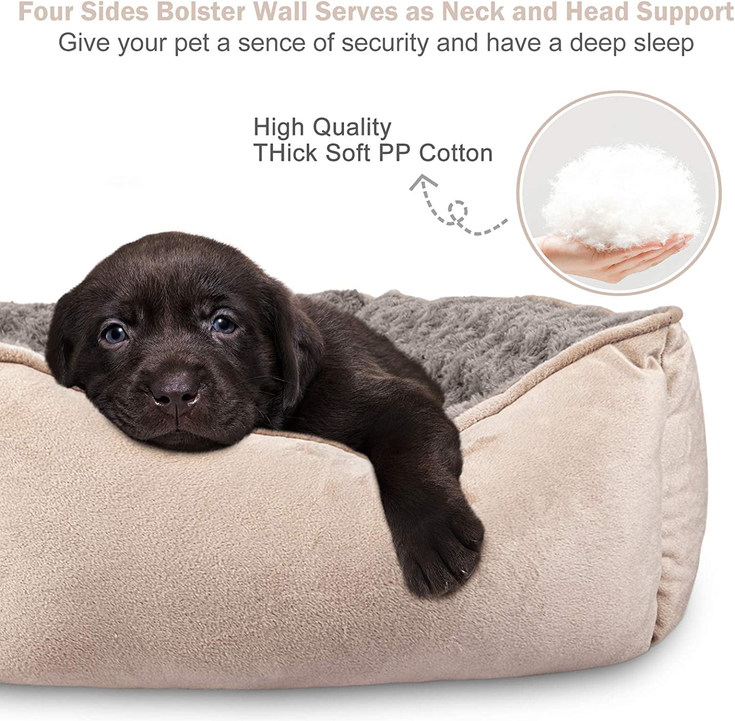 Rectangle Dog Bed for Large Medium Small Dogs Machine Washable Sleeping Sofa Non-Slip Bottom Breathable Soft Puppy Bed Durable Orthopedic Calming Pet Cuddler, Multiple Size, Beige