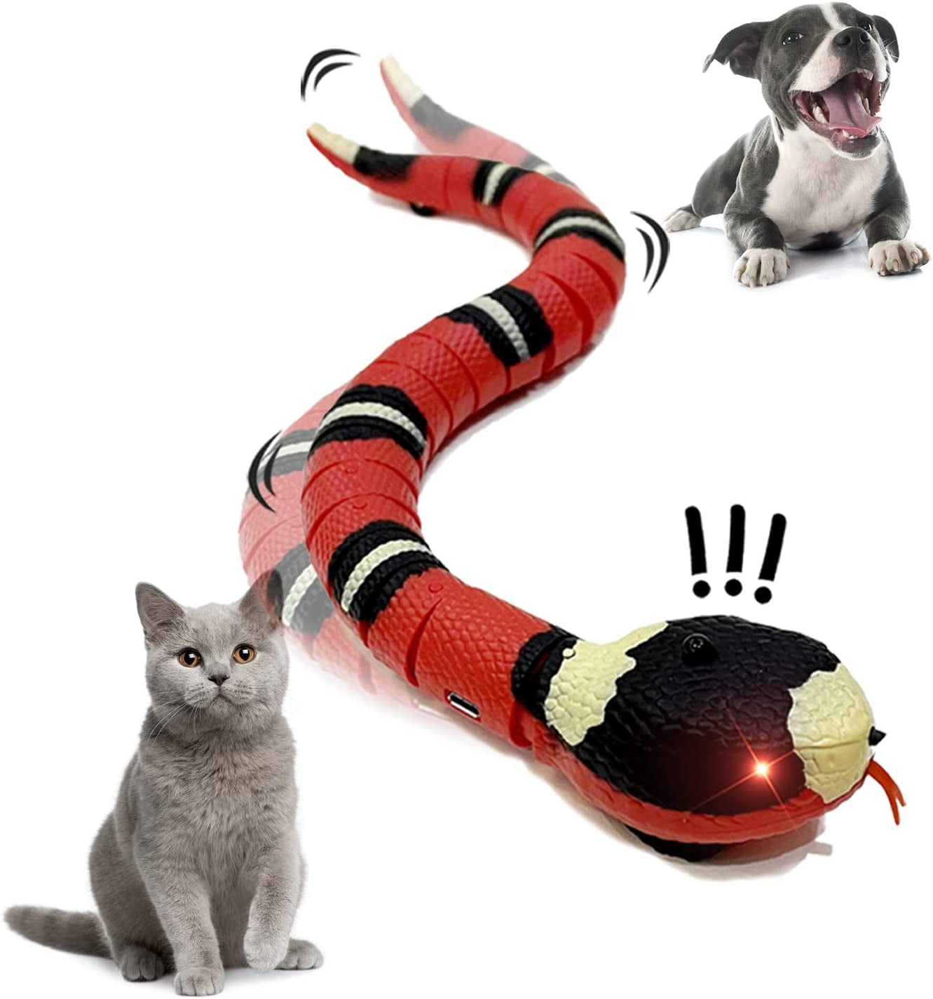 Snake Cat Toy for Cats 1PC, Smart Sensing Snake Rechargeable, Automatically Sense Obstacles and Escape, Realistic S-Shaped Moving Electro-Sensing Cat Snake Toy, Great Interactive Toys for Cats