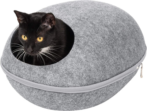 Pet House for Indoor Cats & Medium/Small Dogs, Collapsible & Foldable W/ Plush Ball Toy - Living Room Ottoman Cat Condo - Stormy Gray, Large