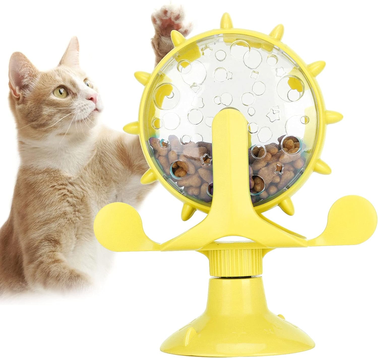 Interactive Cat Food Treats Dispenser Toy, Pet Slow Feeder Feed Training Toy Cat Windmill Toy Dog Food Dispenser, 360° Rotating Windmill Suction Cup Toys for Educational Interactive Training (Blue)