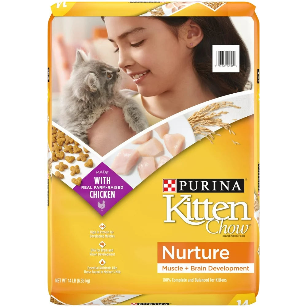 Purina Kitten Chow Nurture Dry Cat Food Muscle & Brain Development, High Protein Farm Raised Chicken, 14 Lb Bag