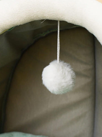 Indoor Cat Bed Cave with Removable Cushion - Pet Plush Warm Tent House Cartoon Rabbit Ear Design Pet Bed with Pompom for Cats Dogs Kitten Puppy and Rabbit Green L