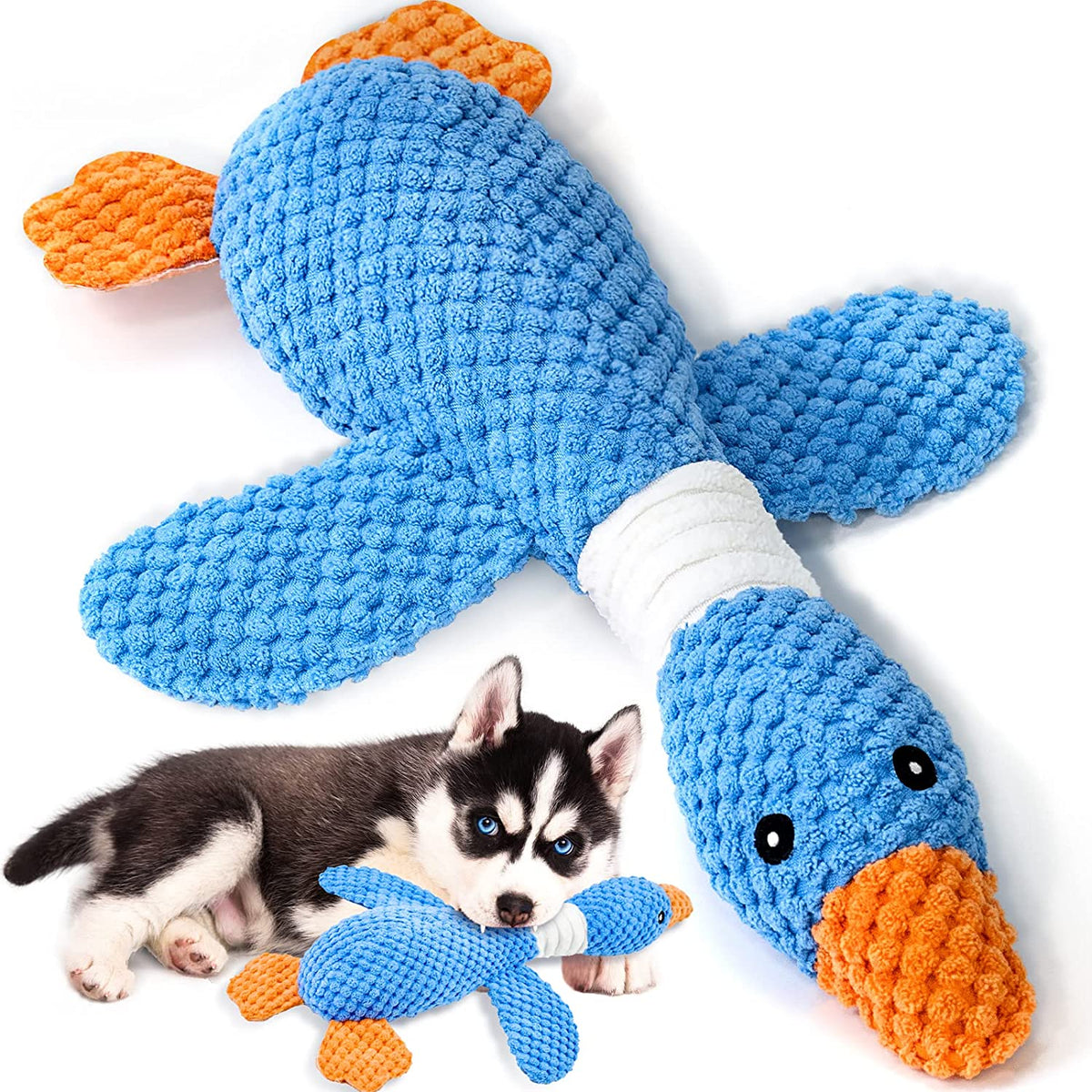 Upgraded Goose Indestructible Dog Toys for Aggressive Chewers Small Medium Large Breed, Crinkle Squeaky Plush Dog Puppy Chew Toys for Teething, Duck Puppy Toys