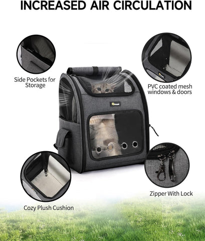 Cat Backpack Carrier, Small and Medium Dogs and Cats Bags,Expandable Pet Carrier Backpack,Airline Approved,Suitable for Hiking/Travel/Camping, Etc, Foldable, Easy to Carry (Grey-02)