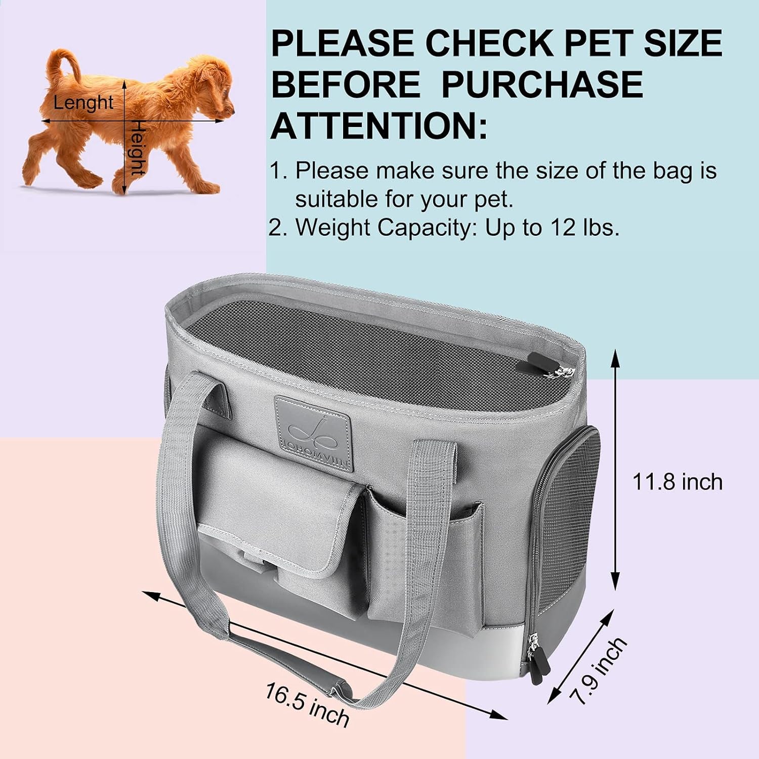 Dog Carrier, Cat Carrier, Pet Carrier, Foldable Waterproof Premium Oxford Cloth Dog Purse, Portable Bag Carrier for Small to Medium Cat and Small Dog（Grey）