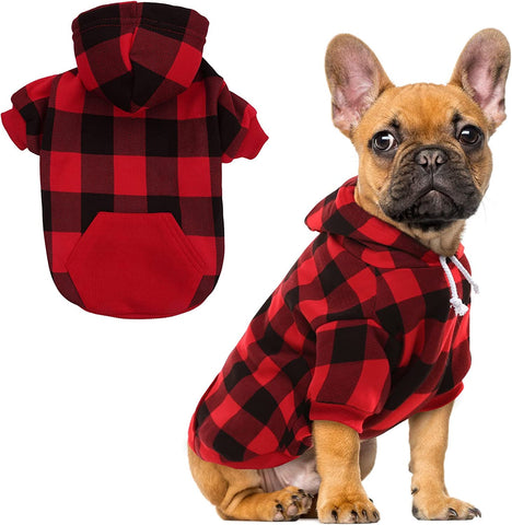 Plaid Dog Hoodie - British Style Soft and Warm Dog Sweater with Leash Hole, Hooded Cold Weather Clothes, Dog Sweatshirt, Outfits, Winter Coat for Small Medium Large Dogs