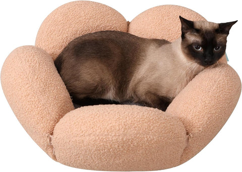 23" X23" X8" Flower Shape Plush Cat Bed, 2 In1 Versatile round Pet Mat, Small Cat Dog Bed,Antiskid Bottom, Beige