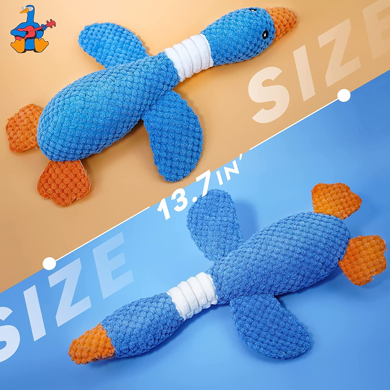 Upgraded Goose Indestructible Dog Toys for Aggressive Chewers Small Medium Large Breed, Crinkle Squeaky Plush Dog Puppy Chew Toys for Teething, Duck Puppy Toys