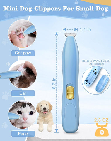 Dog Grooming Clippers, Upgraded Cordless Dog Paw Trimmer with Stainless Widening Blade, Low Noise Pet Shaver for Grooming Hair of Small Areas around Cat'S Eyes, Face, Ears, Paws (Blue)